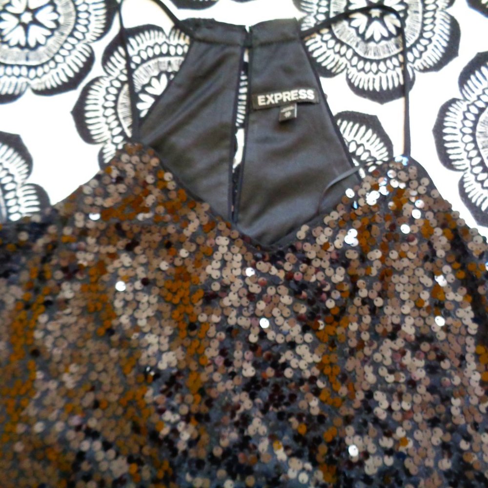 Express Black Sequin Spaghetti Strap Mini Slip Dr… - image 6